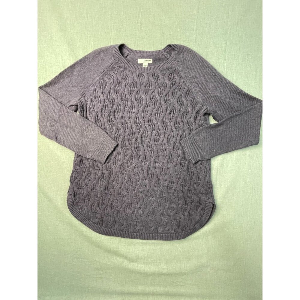 Sonoma Women's Purple Medium Cable Knit Long Sleeve Round Neck Sweater USED - Picture 1 of 7